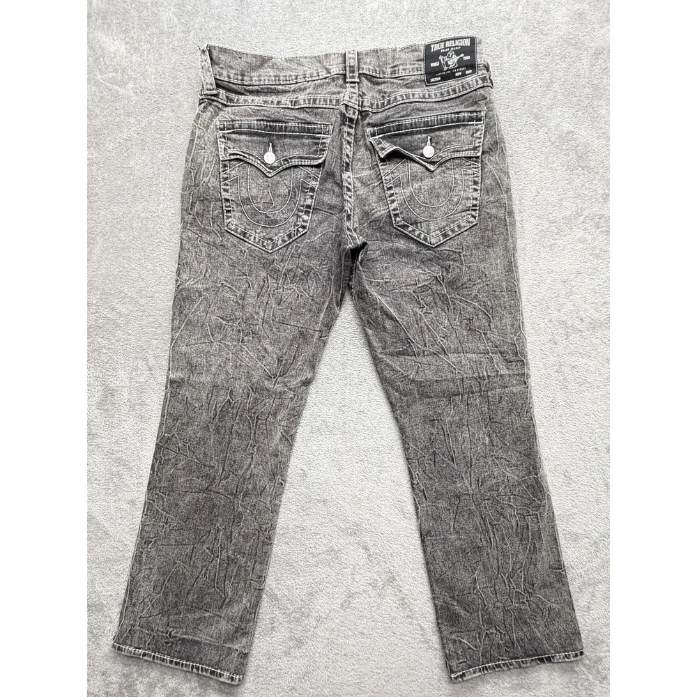 True Religion Ricky Jeans Mens Measured 38x29 Gray Relaxed Straight Acid Wash